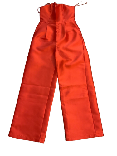 Warehouse Satin Twill Bandeau Strapless Corset Jumpsuit in Coral Red UK 10 US 6 ladies