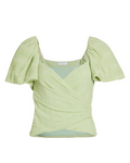 JONATHAN SIMKHAI Plisse Knit Puff-Sleeve Green Top Size US 6 UK 10 ladies