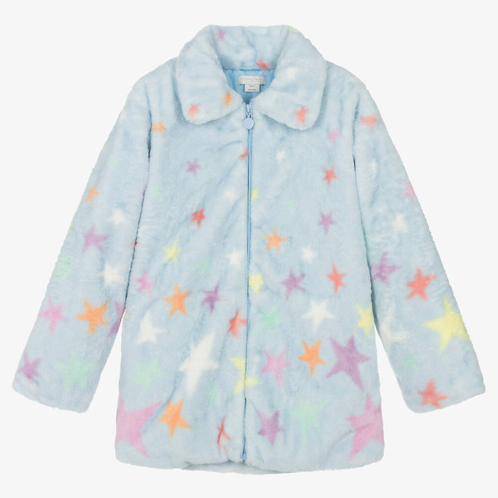 Stella McCartney Kids Girls Blue Faux Fur Star Print Coat Jacket Size 8 years children