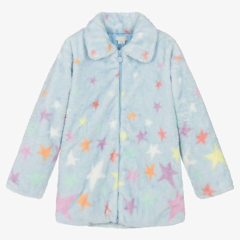 Stella McCartney Kids Girls Blue Faux Fur Star Print Coat Jacket Size 8 years children