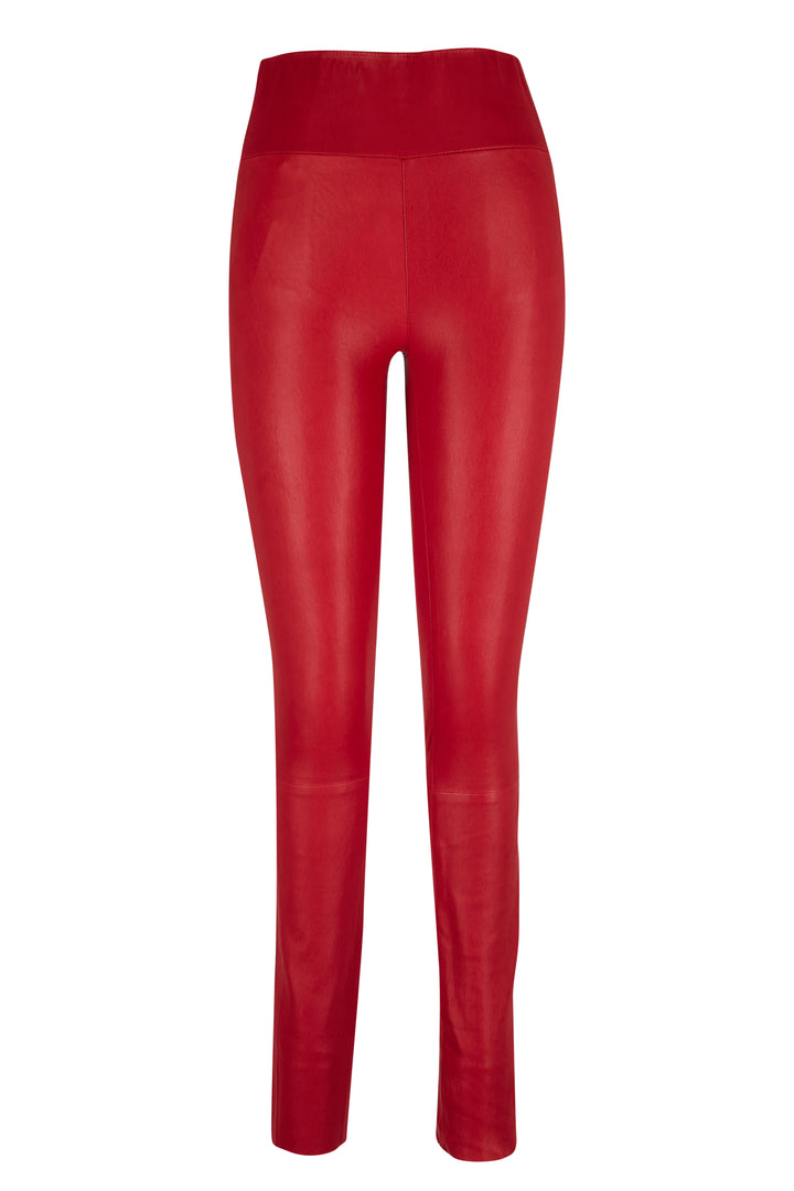 Sprwmn Red Leather High-Waisted Leggings Pants Trousers Size S small ladies