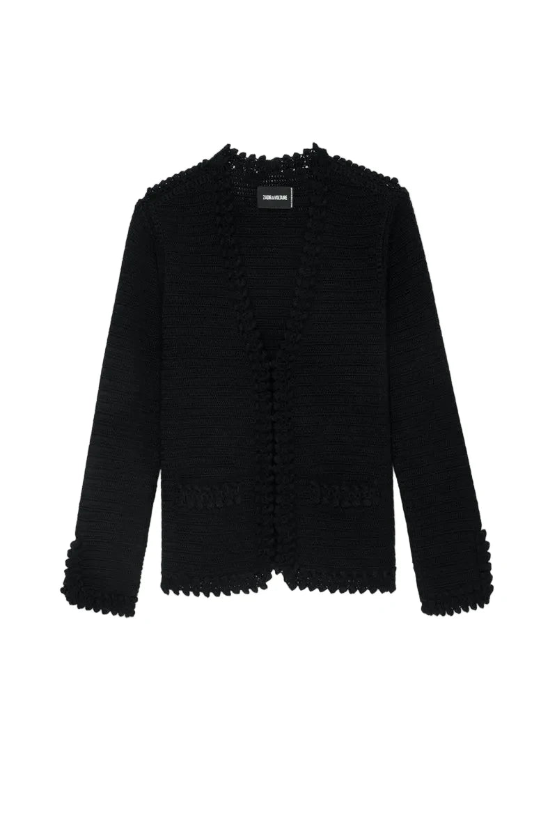 Zadig & Voltaire Marty black cotton knit cardigan sweater blazer size S small ladies