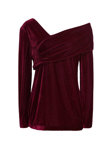 Reiss Womens Carrey Off Shoulder Velvet Burgundy Top Size UK 12 US 8 ladies