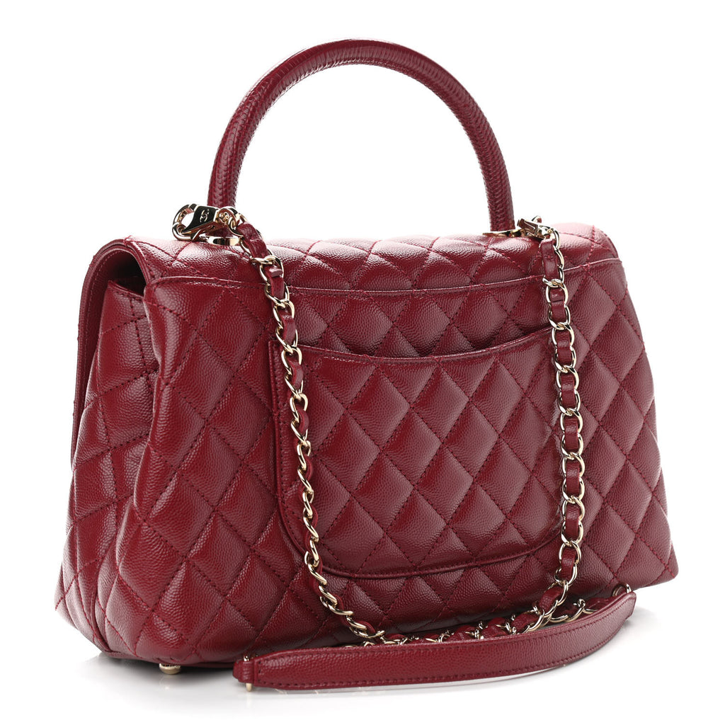 CHANEL Caviar Lizard Embossed Quilted Small Coco Handle Flap