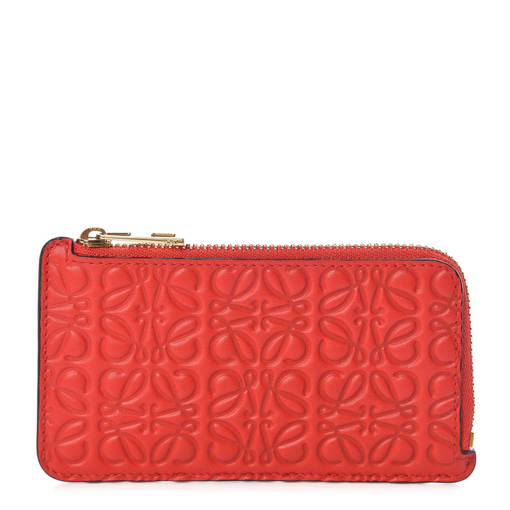 LOEWE Calfskin Embossed Repeat Coin Card Holder in Red Leather ladies