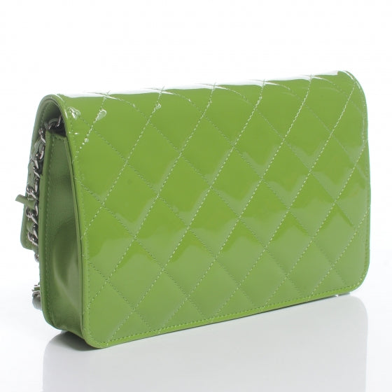 CHANEL Patent Quilted Wallet On Chain WOC Lime Green Bag Handbag Rare Ladies