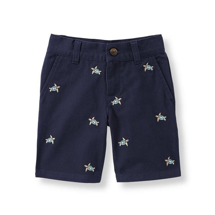 Janie & Jack Boys Navy Turtle Embroidere Cotton Bermuda Shorts 4 years Children