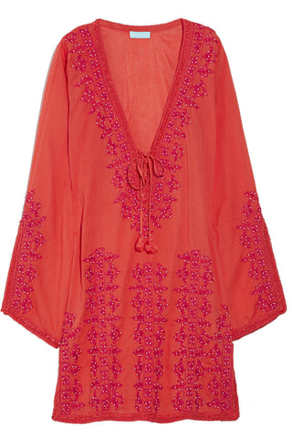 Melissa Odabash Carrie embroidered cotton tunic kaftan cover up  Ladies