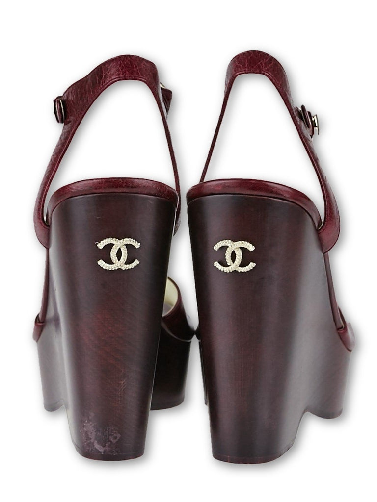 Chanel Burgundy Suede Chain Wedge Boots Size 39.5 Chanel