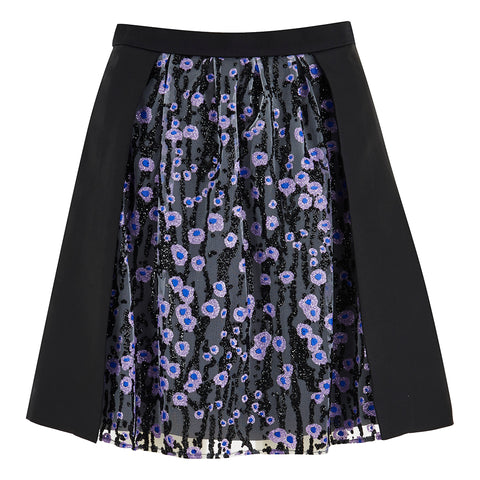 Carven Women's Floral Skirt - Black/Lilac Glitter FR 34 UK 6 US 2 XXS ladies