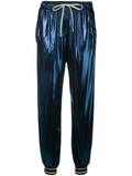 GUCCI 2019 Side-Stripe Metallic Lamé Jogging Bottoms in Blue Pants Trousers Ladies