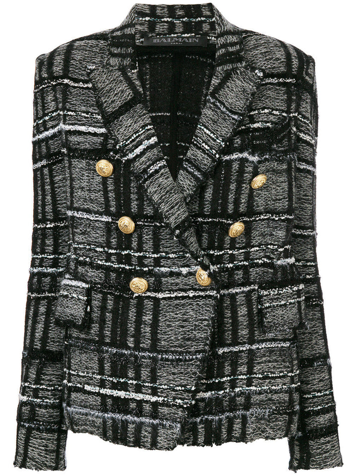 Balmain Double-breasted wool blend checked tweed blazer F 42 UK 14 US 10 ladies