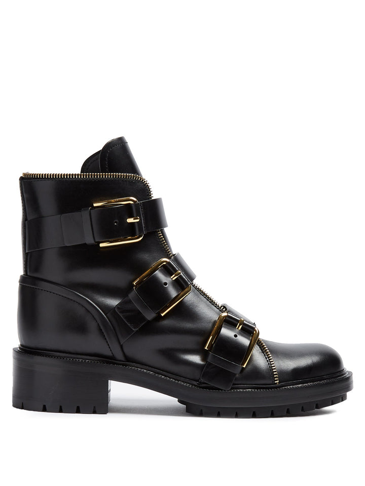 Balmain Ranger multi-strap leather ankle combat boots Size 37 ladies