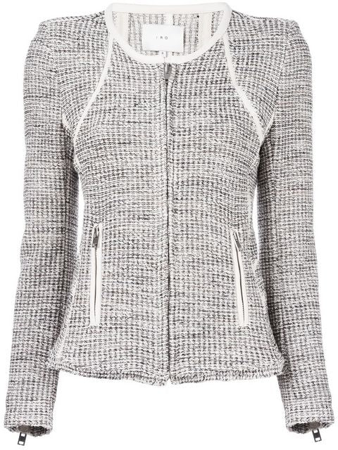 IRO Noelia Zip-Up Jacket Leather Trim Tweed Ladies
