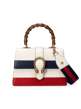 GUCCI Calfskin Medium Dionysus Top Handle Bag White Blue Hibiscus Red Handbag Ladies