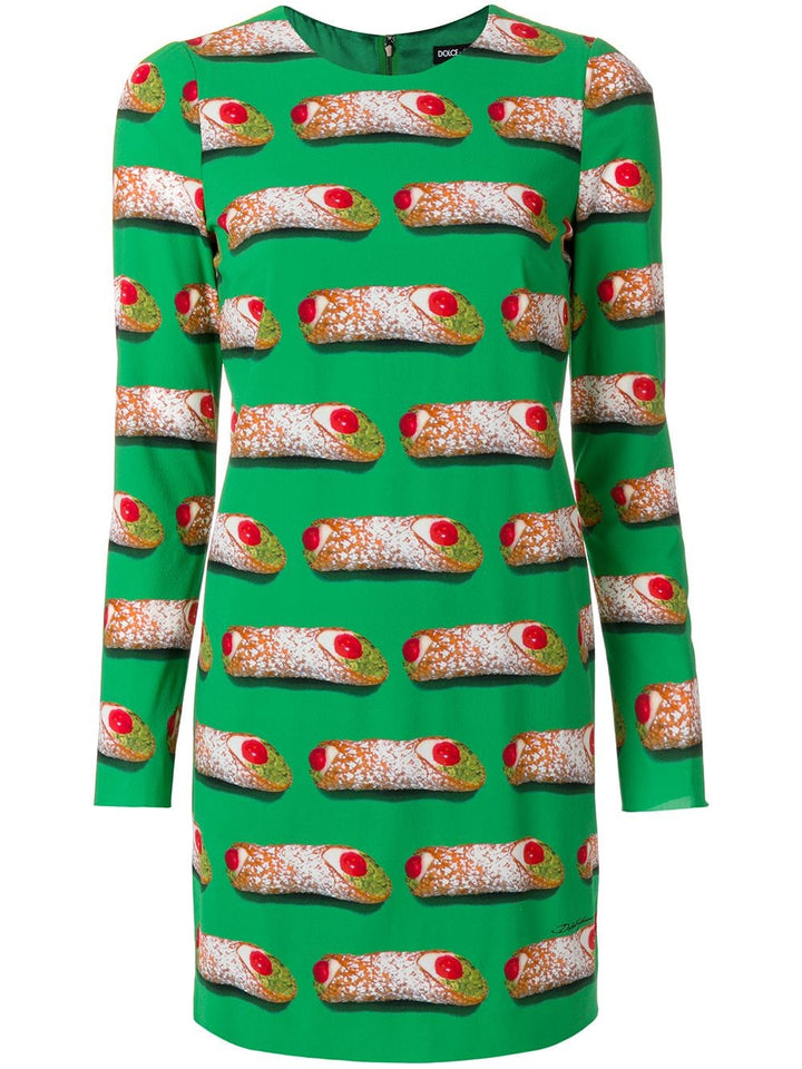 Dolce & Gabbana Green Cannoli Siciliani Shift Silk Dress Size I 42  ladies
