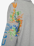 Gucci Unisex Grey Dragon Embroidered And Logo Hooded Sweatshirt Size S small men