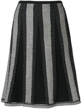 CHANEL BLACK HOUNDSTOOTH DETAIL WOOL SKIRT LADIES