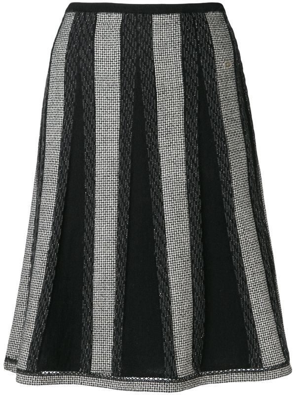 CHANEL Black Houndstooth Wool Knit Skirt Size F 40 UK 12 US 8 ladies