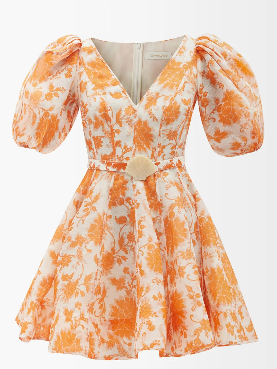ZIMMERMANN MOST Postcard belted floral-print linen and silk-blend mini dress Sz 1 S small ladies