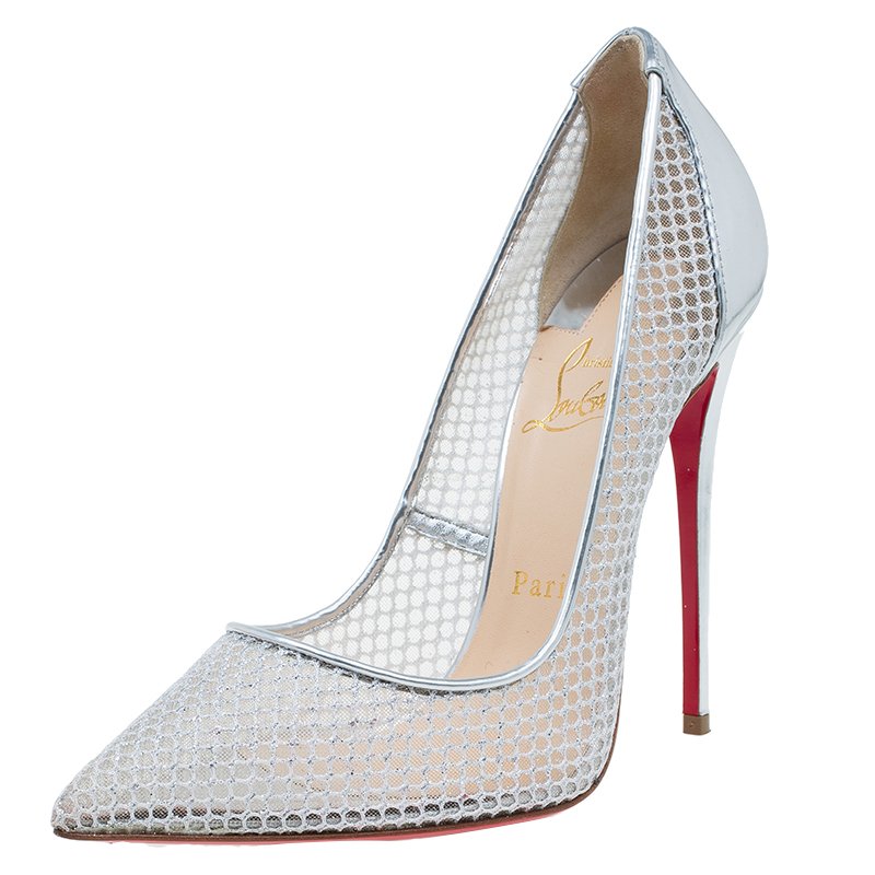 Christian Louboutin Silver Mesh Follies Resille Pointed Toe Shoes 36 US 6 UK 3 ladies