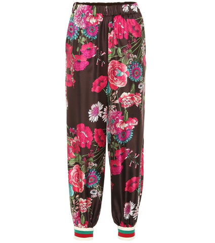 Gucci floral-print Relaxed-fit Silk-twill Trackpants Trousers Size I 42 ladies