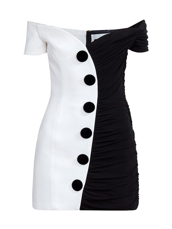 Balmain Off The Shoulder Draped Two Tone Dress Emily in Paris F 44 US 12 XL ladies