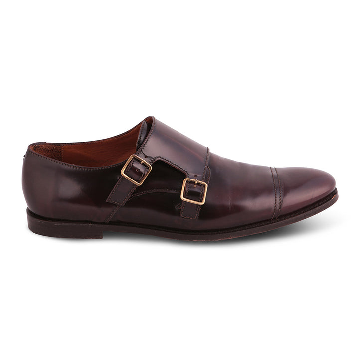 BURBERRY LONDON DOUBLE-MONK STRAP PATENT BROWN LEATHER SHOES SIZE 41 MEN