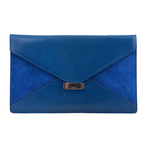 CÉLINE Paris Leather Suede Diamond Clutch Bag Blue Ladies