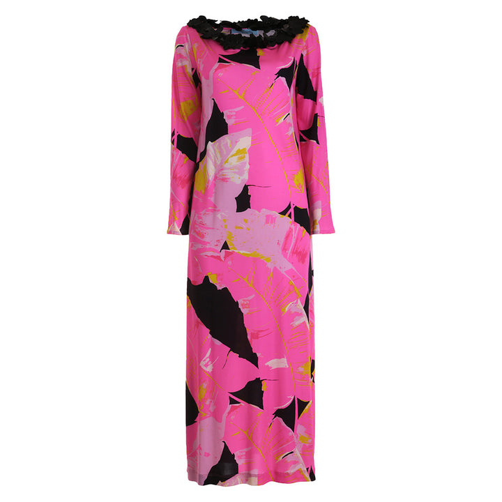 BLUMARINE £3000 PINK ABSTRACT PRINT SILK CAFTAN Kaftan Dress Size I 44 L Large Ladies