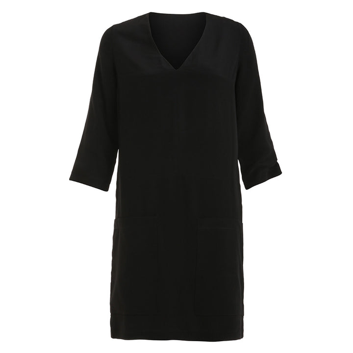 Chloé Black Silk Dress Side Pockets V neck Size F 34  XS/ XXS Ladies