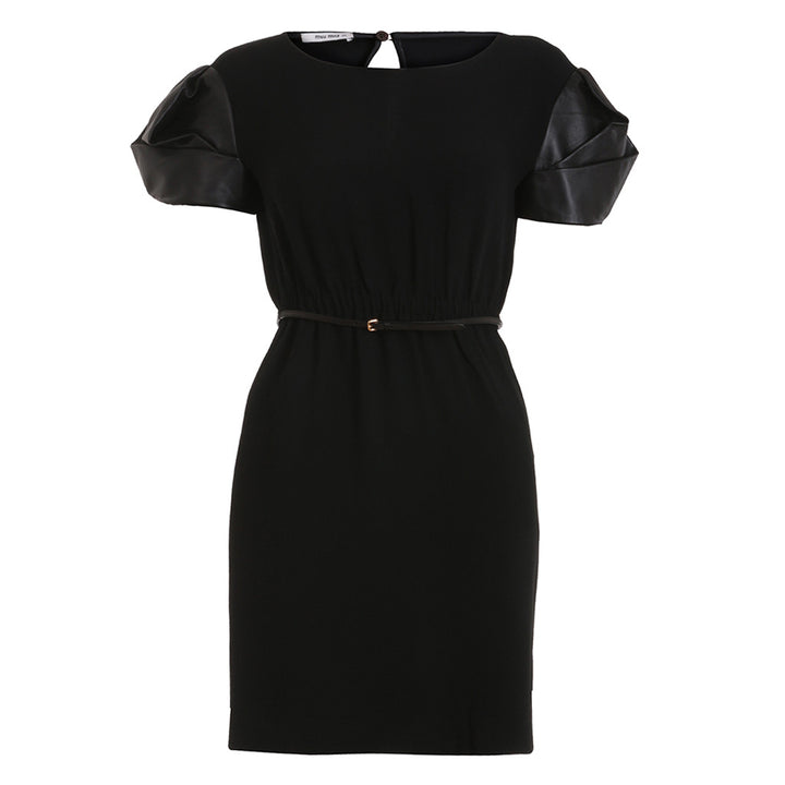 MIU MIU DRESS BLACK LEATHER SLEEVES I 36 XXS LADIES