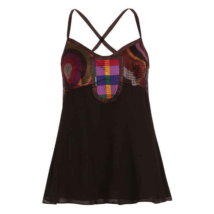 ETRO SILK MULTICOLOR-ACCENTED TOP $125.00 S US4, IT40 LADIES