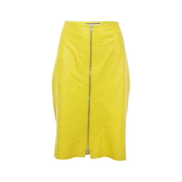 BY MALENE BIRGER ELDIUNA LEATHER  - NEON BRIGHT YELLOW SKIRT SIZE 44 XL LADIES