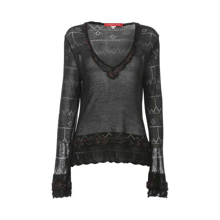 CHRISTIAN LACROIX Ruffled Crocheted Knit Sweater Top Jumper Size XL Ladies