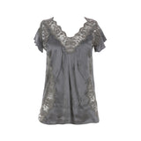 DOLCE & GABBANA SILK LACE-ACCENTED BLOUSE I 36 XS LADIES