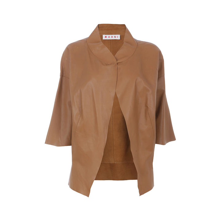 MARNI LEATHER 3/4 SLEEVE VERY LIGHT JACKET coat SIZE F40 L LARGE LADIES