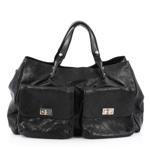 CHANEL Glazed Caviar Large Pocket In The City Tote Travel Bag Handbag Ladies