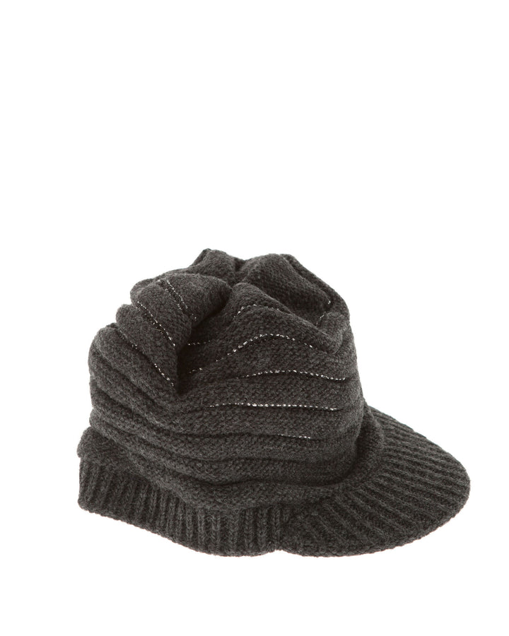 PINKO Black Silver Knitted Cap Hat Ladies
