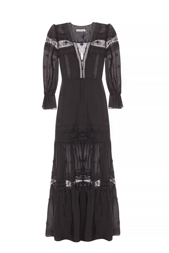 SELF-PORTRAIT 2021 Black 3D Plumetis Maxi Dress SIZE UK 10 US 6 ladies