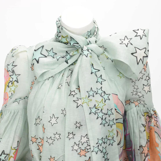 ZIMMERMANN MOST Wanted Collage Concert Tie Neck Mini Dress Size 0 XS ladies