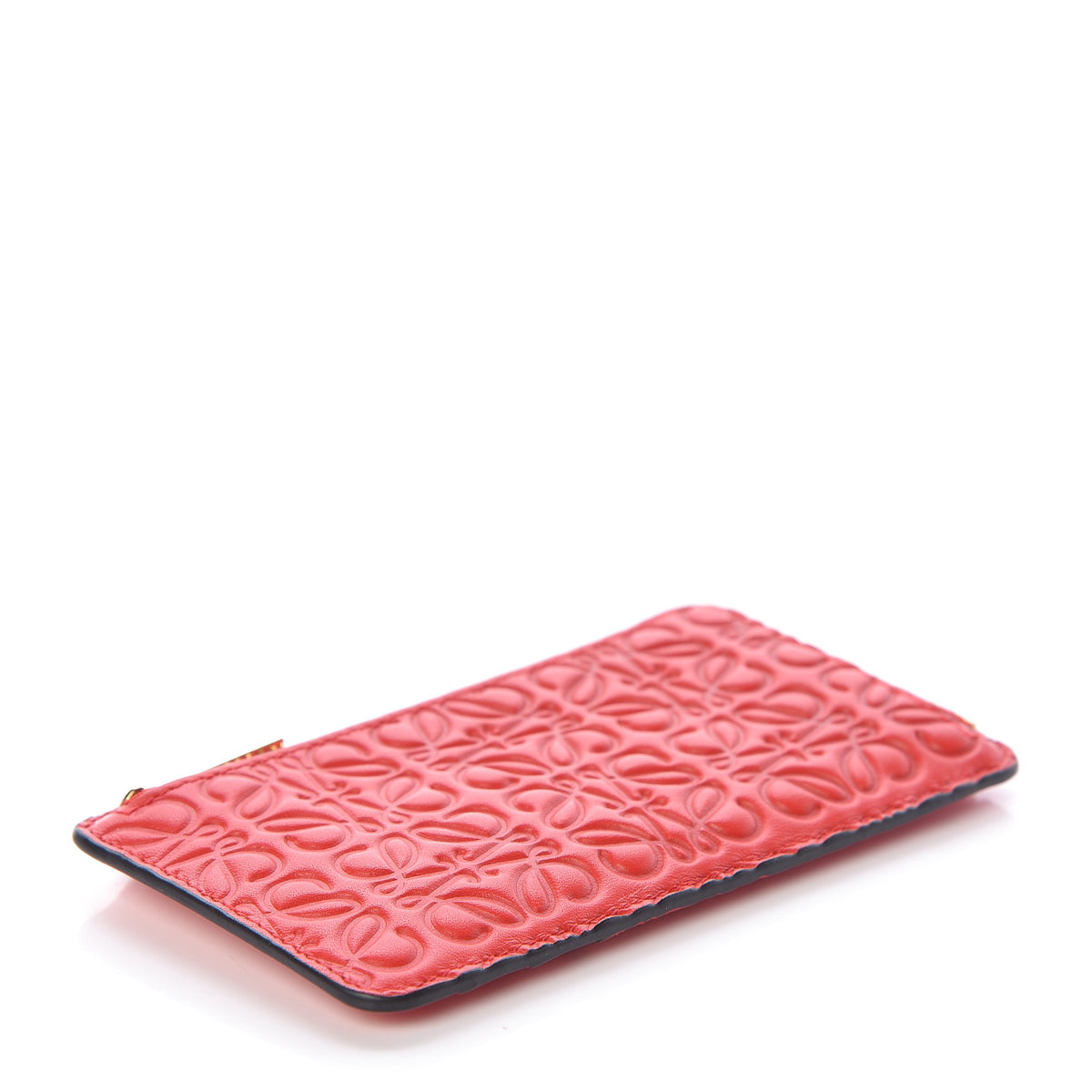 LOEWE Calfskin Embossed Repeat Coin Card Holder in Red Leather ladies