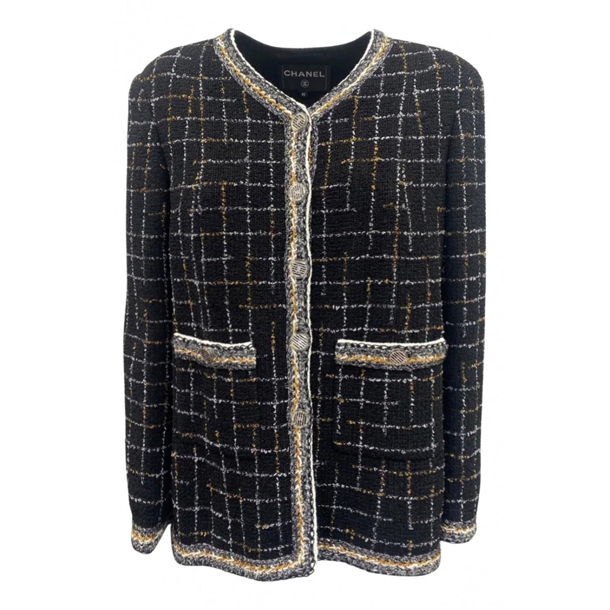 CHANEL LA PETITE VESTE NOIRE TWEED BLAZER SIZE F 42 LADIES