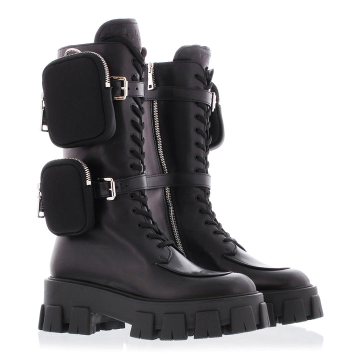Prada Runway 2019 Black Monolith Chunky Combat Boots size 35 US 5 Ladies
