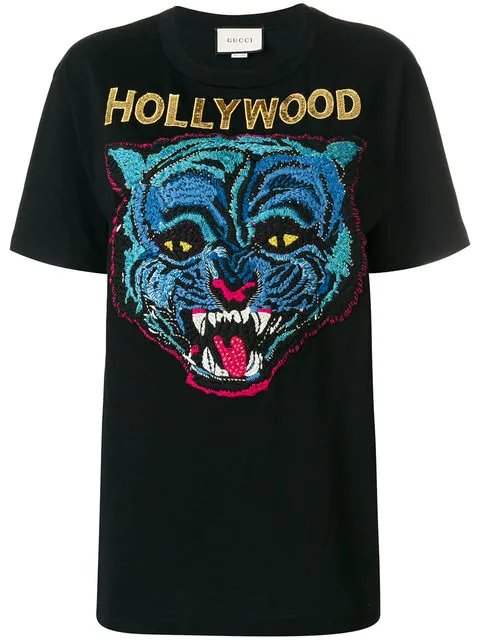 Gucci Tiger embroidered "HOLLYWOOD " Sequins T-Shirt Size XXS ladies