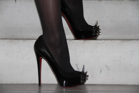 Christian Louboutin Asteroid Suede and Patent Leather Spike Pumps