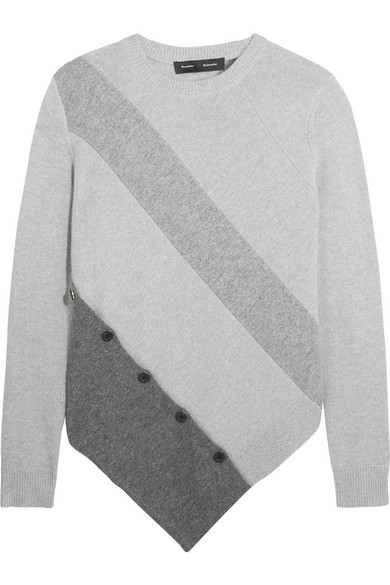 PROENZA SCHOULER Asymmetric Paneled Wool And Cashmere-blend Sweater In Grey Sz S Ladies