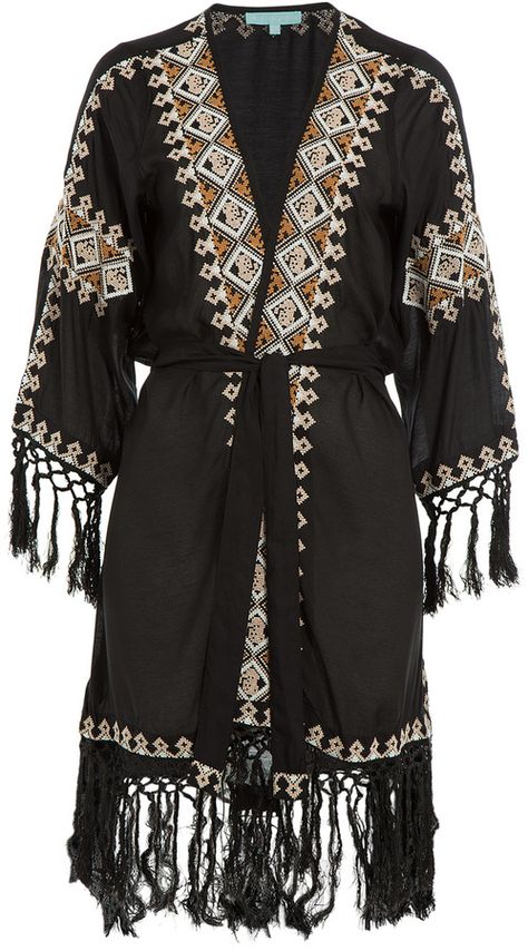 Melissa Odabash women’s Embroidered Kaftan With Fringing Cover Up One Size ladies