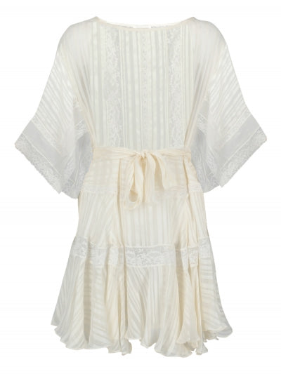 ZIMMERMANN Whitewave Veil Striped Lace Insert Silk Dress Size 0P petite ladies