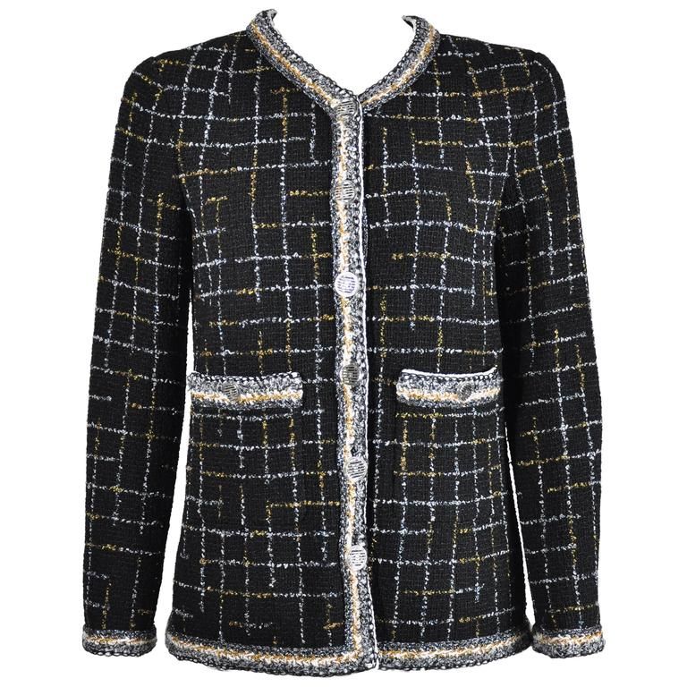 CHANEL LA PETITE VESTE NOIRE TWEED BLAZER SIZE F 42 LADIES
